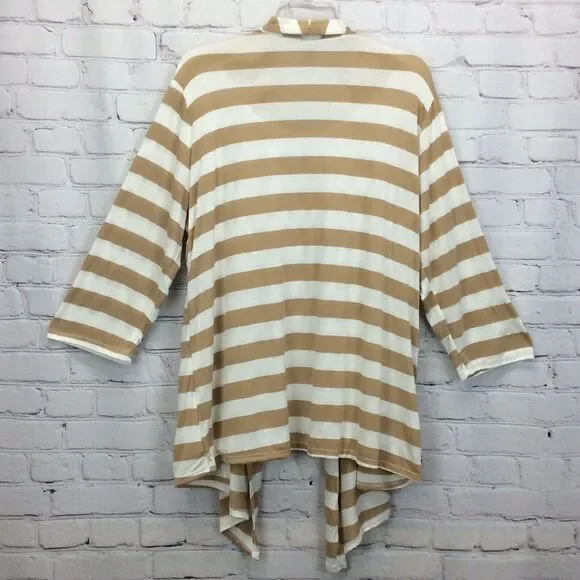 Drama Gold Layered Top Women's Size 3X Tan & White Stripe Waterfall Lightweight - Picture 3 of 8